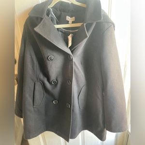 Faux Wool Peacoat - black